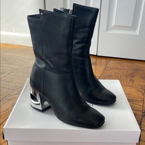 H by Halston Black Heeled Boots with Silver Accent